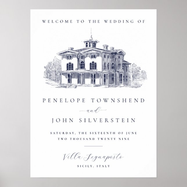 Poster Elegant Vintage Italian Villa Welcome Wedding (Frente)