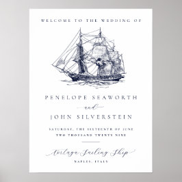 Poster Elegant Vintage Nautical Ship Destination Wedding