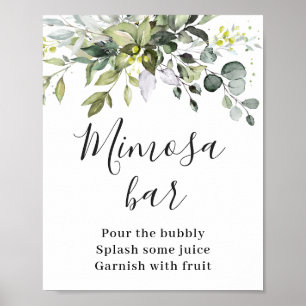 Poster Elegant Watercolor Eucalyptus Mimosa Bar Sign