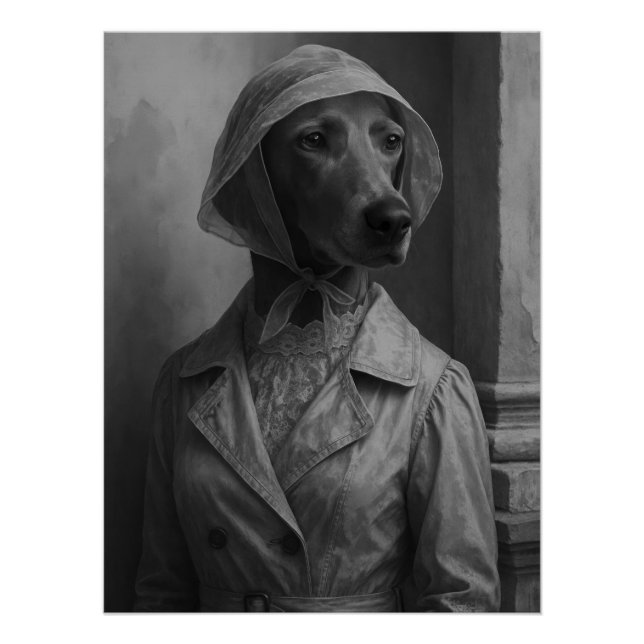 Póster Elegant Weimaraner in Vintage Raincoat and Bonnet  (Frente)