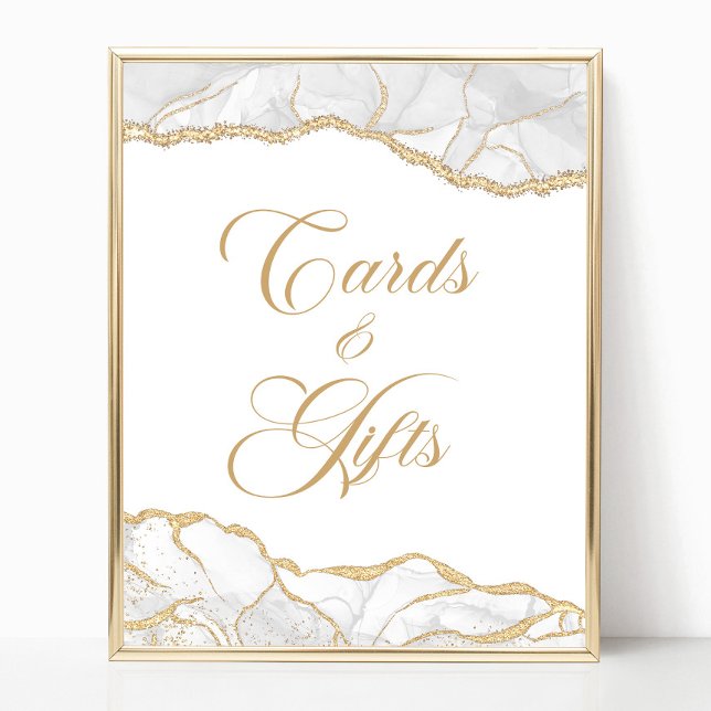 Poster Elegant White Gold Agate Cards & Gifts Sign (Criador carregado)