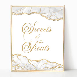 Poster Elegant White Gold Agate Sweets and Treats Sign