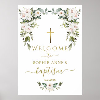 Poster Elegant WhiteLily Wild Rose Welcome Baptism Sign