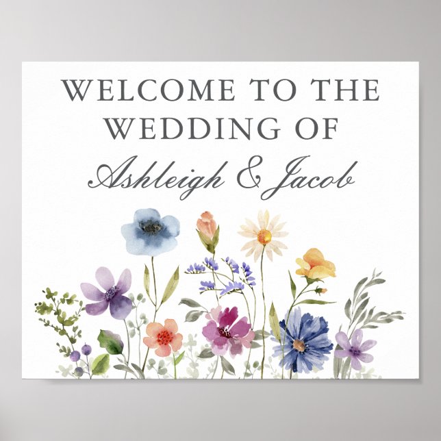 Poster Elegant Wildflower Spring Wedding Custom Welcome (Frente)