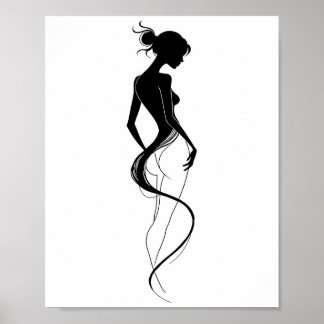 Poster Elegant Woman Silhouette Abstract Line Art Black 