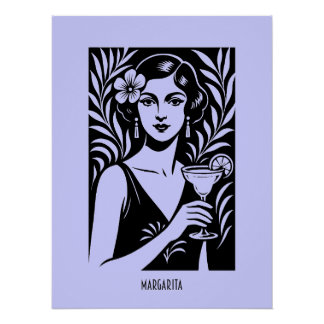 Póster Elegant Woman with Margarita – Vintage Cocktail