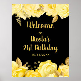 Poster Elegant Yellow and Gold Flowers Birthday Party