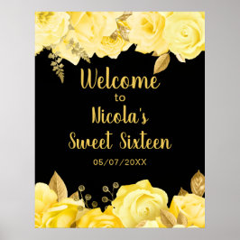 Poster Elegant Yellow and Gold Flowers Sweet Sixteen