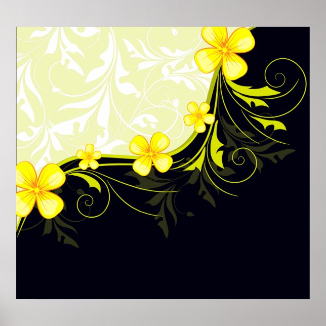 Poster Elegant Yellow Floral Damask (Frente)