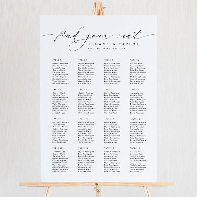 Poster Elegante 16 Mesa Encontre seu gráfico de assentos (Criador carregado)