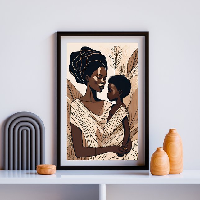 Poster Elegante Abraço de Mãe e Filho Afro (Criador carregado)