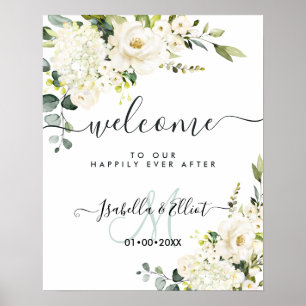 Poster Elegante Alabaster Rosa Hydrangea Bem-vindo