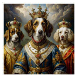 Póster Elegante AnimalThemed Royal Dogs Oil Painting Deco