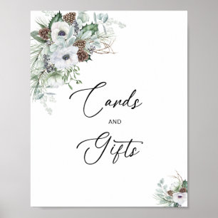 Poster Elegante Aquarela Inverno Anêmonas flores brava