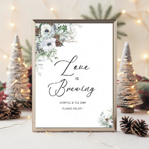 Poster Elegante Aquarela Inverno Anêmonas flores brava