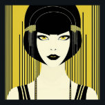 Poster Elegante Art Deco Flapper<br><div class="desc">Elegante Vintage Art Deco Flapper. Preto e amarelo. Belo rosto com estilo 1920 bob,  franja,  batas. Disponível em outros tamanhos. Escolha seu tamanho favorito na lista suspensa.</div>