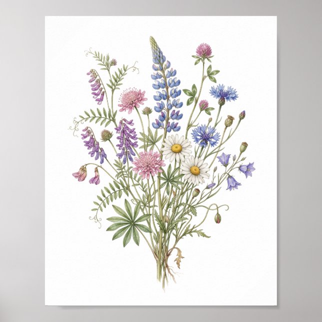 Poster "Elegante Arte de Buquê de Flores Silvestres em Aq (Frente)