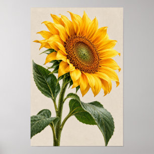 Poster Elegante Arte de Parede Botânica de Girassol Doura