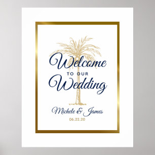 Poster Elegante Árvore de Palmeira em Ouro e Branco Marin