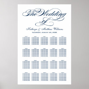 Póster Elegante Assento de Casamento com Caligrafia Azul-