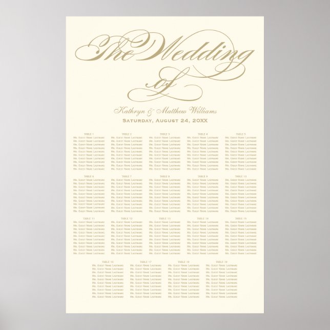 Poster Elegante Assento de Casamento em Marfim com Caligr (Frente)