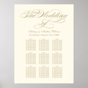 Póster Elegante Assento de Casamento em Marfim com Caligr
