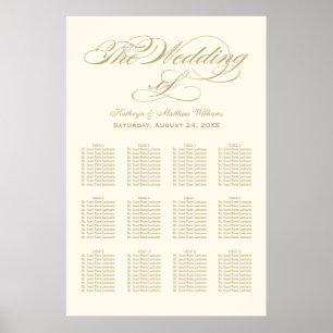 Póster Elegante Assento de Casamento em Marfim com Caligr