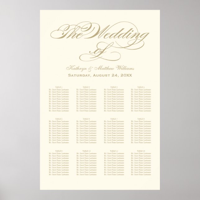 Póster Elegante Assento de Casamento em Marfim com Caligr (Frente)