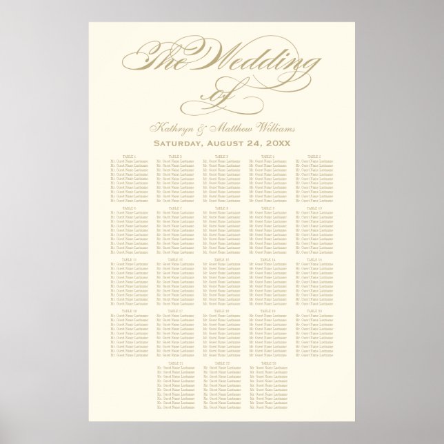 Póster Elegante Assento de Casamento em Marfim com Caligr (Frente)