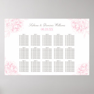 Póster Elegante Assento de Casamento Rosa Cinza Floral Pe