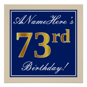 Póster Elegante, Azul, Faux Dourado 73º Aniversário + N