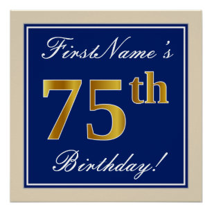Póster Elegante, Azul, Faux Dourado 75º Aniversário + N