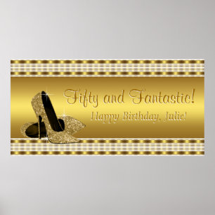 Póster Elegante Banner de Aniversário com Salto Alto Dour
