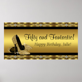 Póster Elegante Banner de Aniversário com Salto Alto Dour