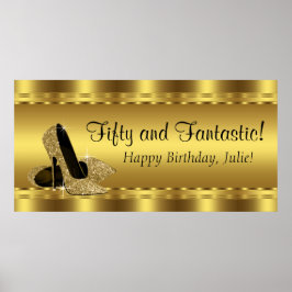 Póster Elegante Banner de Aniversário de Sapato de Salto 