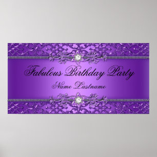Poster Elegante Banner de Aniversário em Rogo Roxo Realça