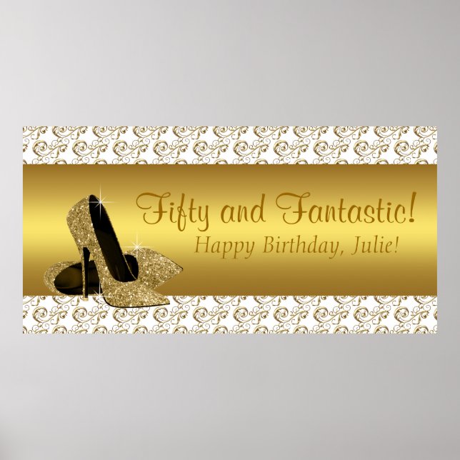 Poster Elegante Banner de Bota de Salto Alto Dourado para (Frente)