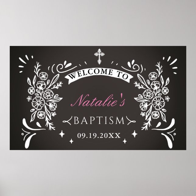 Poster Elegante Baptism Chalkboard Bem-vindo (Frente)