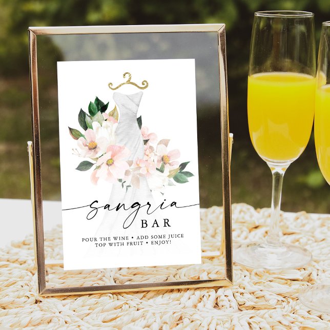 Poster Elegante Bar de Sangria para Chá de Noiva com Flor (Criador carregado)