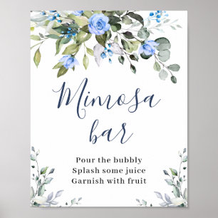 Poster Elegante Barra Mimosa Floral de Eucalipto Azul Ros