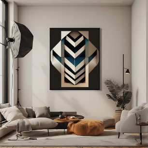 Poster Elegante Bege Azul Marinho Geométrico Art Déco Che