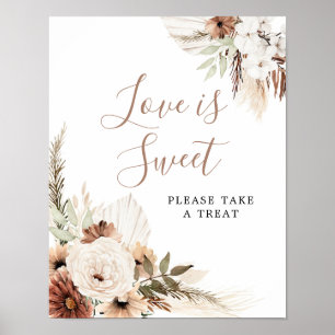 Poster Elegante Bege Boho Grama Pampas O Amor é Doce