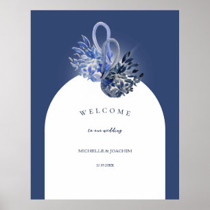 Poster Elegante Belo Blue Swans Aquarela Arte