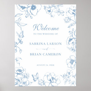 Poster Elegante Bem-vindo ao Casamento Floral em Jardim A