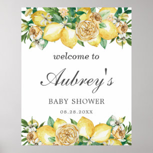 Poster Elegante Bem-Vindo ao Chá de Bebê Floral de Limão