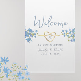Poster Elegante Bem-vindo de Casamento Botânico em Azul P