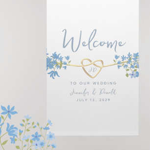 Poster Elegante Bem-vindo de Casamento Botânico em Azul P