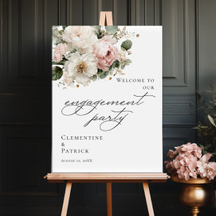 Poster Elegante bem-vindo de festa de noivado floral verd