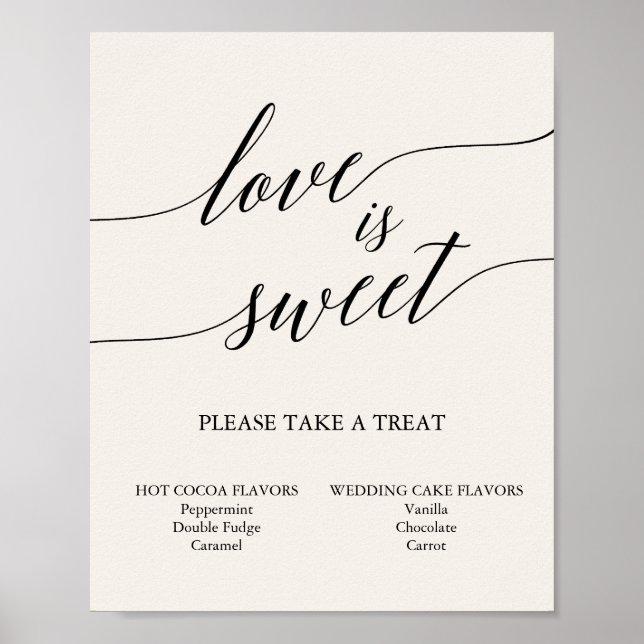 Poster Elegante Black Calliografia Cream Love is Sweet Si (Frente)