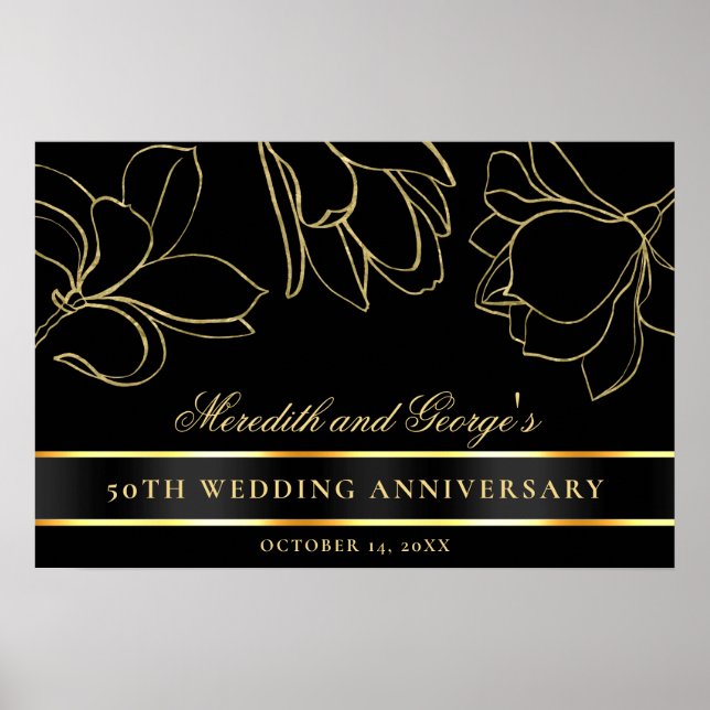Poster Elegante Black Dourado 50º Aniversário de Casament (Frente)